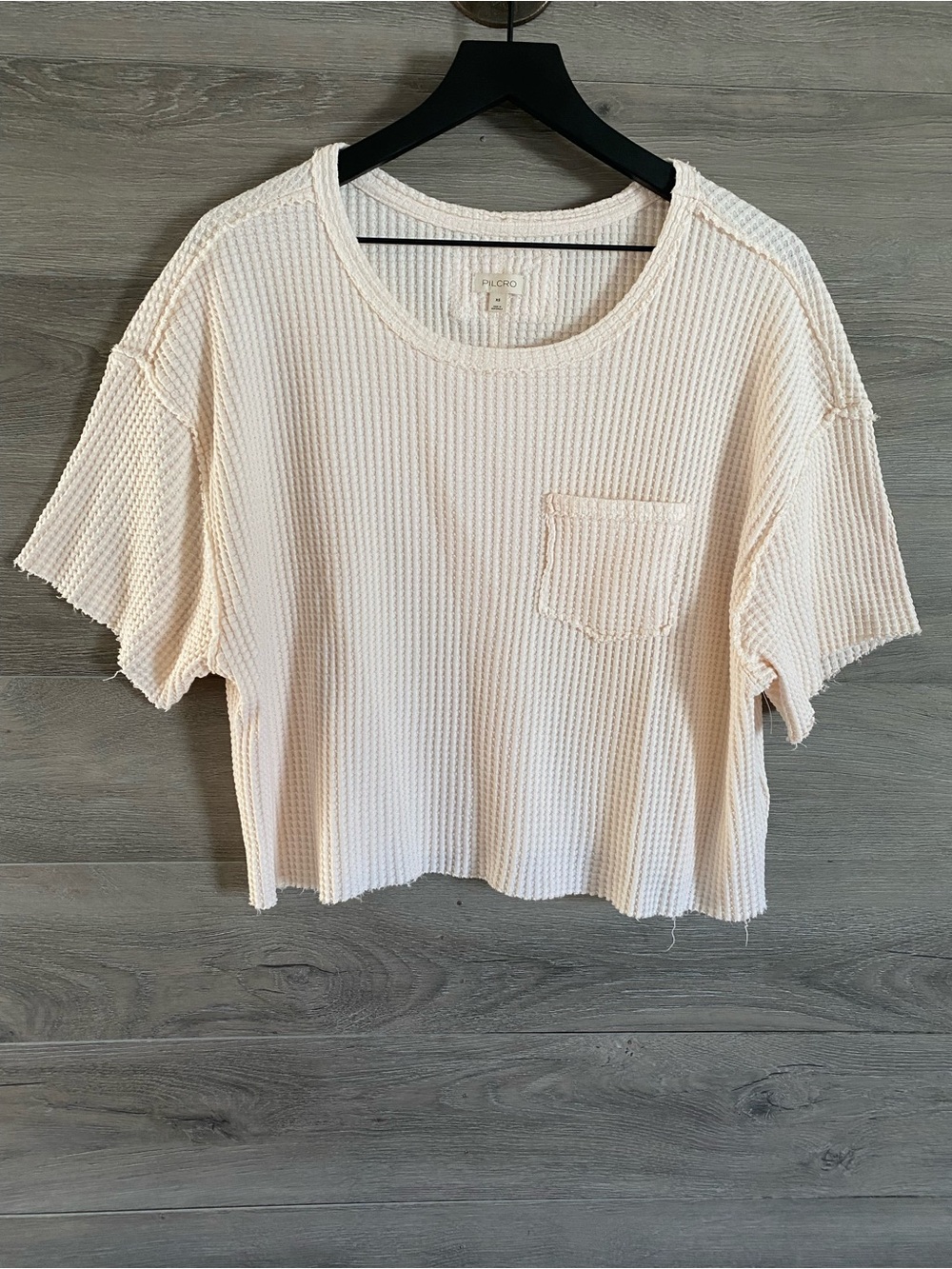 Pilcro Waffle Oversized Pocket Tee Raw Hem